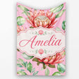 Coral Protea Flowers on Rose Pink Background Seamless Botanical  Personalised Custom Name Super Soft Fleece Blanket Bed Sofa Throw