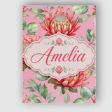 Personalised Name Coral Protea Flowers on Custom  Unique Gift Idea Elegant Feature Canvas Wall Art Print Decor Picture Ready to Hang