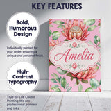 Personalised Name Coral Protea Flowers on Custom  Unique Gift Idea Elegant Feature Canvas Wall Art Print Decor Picture Ready to Hang