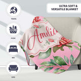 Coral Protea Flowers on Rose Pink Background Seamless Botanical  Personalised Custom Name Super Soft Fleece Blanket Bed Sofa Throw