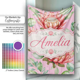 Coral Protea Flowers on Rose Pink Background Seamless Botanical  Personalised Custom Name Super Soft Fleece Blanket Bed Sofa Throw