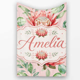 Coral Protea Flowers on Warm Nude Background Seamless Botanical  Personalised Custom Name Super Soft Fleece Blanket Bed Sofa Throw