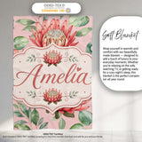 Coral Protea Flowers on Warm Nude Background Seamless Botanical  Personalised Custom Name Super Soft Fleece Blanket Bed Sofa Throw