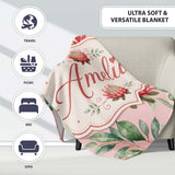 Coral Protea Flowers on Warm Nude Background Seamless Botanical  Personalised Custom Name Super Soft Fleece Blanket Bed Sofa Throw