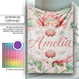 Coral Protea Flowers on Warm Nude Background Seamless Botanical  Personalised Custom Name Super Soft Fleece Blanket Bed Sofa Throw