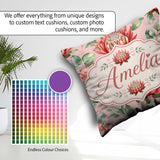 Custom Name Coral Protea Flowers on Warm Nude Seamless Botanical Square Filled Cushion Throw Pillow Sofa Bed Home Decor Zip Washable UK Made