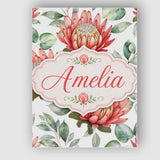 Personalised Name Coral Protea Flowers on Custom  Unique Gift Idea Elegant Feature Canvas Wall Art Print Decor Picture Ready to Hang