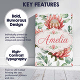 Personalised Name Coral Protea Flowers on Custom  Unique Gift Idea Elegant Feature Canvas Wall Art Print Decor Picture Ready to Hang