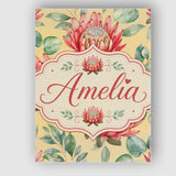 Personalised Name Coral Protea Flowers on Custom  Unique Gift Idea Elegant Feature Canvas Wall Art Print Decor Picture Ready to Hang