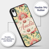 Coral Protea Flowers on Soft Yellow Background Custom Name Protective Phone Case Mobile Cover Durable Everyday Smartphone Shock Resistant