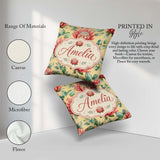 Custom Name Coral Protea Flowers Soft Yellow Background Seamless Square Filled Cushion Throw Pillow Sofa Bed Home Decor Zip Washable UK Made
