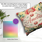 Custom Name Coral Protea Flowers Soft Yellow Background Seamless Square Filled Cushion Throw Pillow Sofa Bed Home Decor Zip Washable UK Made