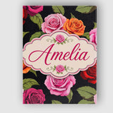 Personalised Name Colorful Roses on Black Custom  Unique Gift Idea Elegant Feature Canvas Wall Art Print Decor Picture Ready to Hang