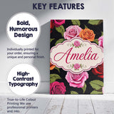 Personalised Name Colorful Roses on Black Custom  Unique Gift Idea Elegant Feature Canvas Wall Art Print Decor Picture Ready to Hang