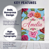 Personalised Name Colorful Roses on Sky Custom  Modern Room Accent Elegant Feature Canvas Wall Art Print Decor Picture Ready to Hang