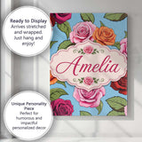 Personalised Name Colorful Roses on Sky Custom  Modern Room Accent Elegant Feature Canvas Wall Art Print Decor Picture Ready to Hang