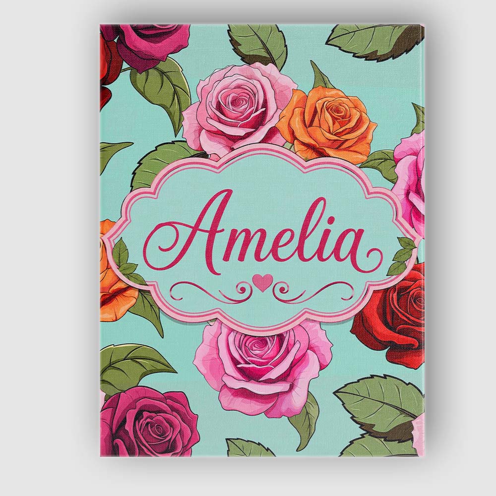Personalised Name Colorful Roses on Soft Custom  Unique Gift Idea Elegant Feature Canvas Wall Art Print Decor Picture Ready to Hang