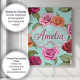 Personalised Name Colorful Roses on Soft Custom  Unique Gift Idea Elegant Feature Canvas Wall Art Print Decor Picture Ready to Hang