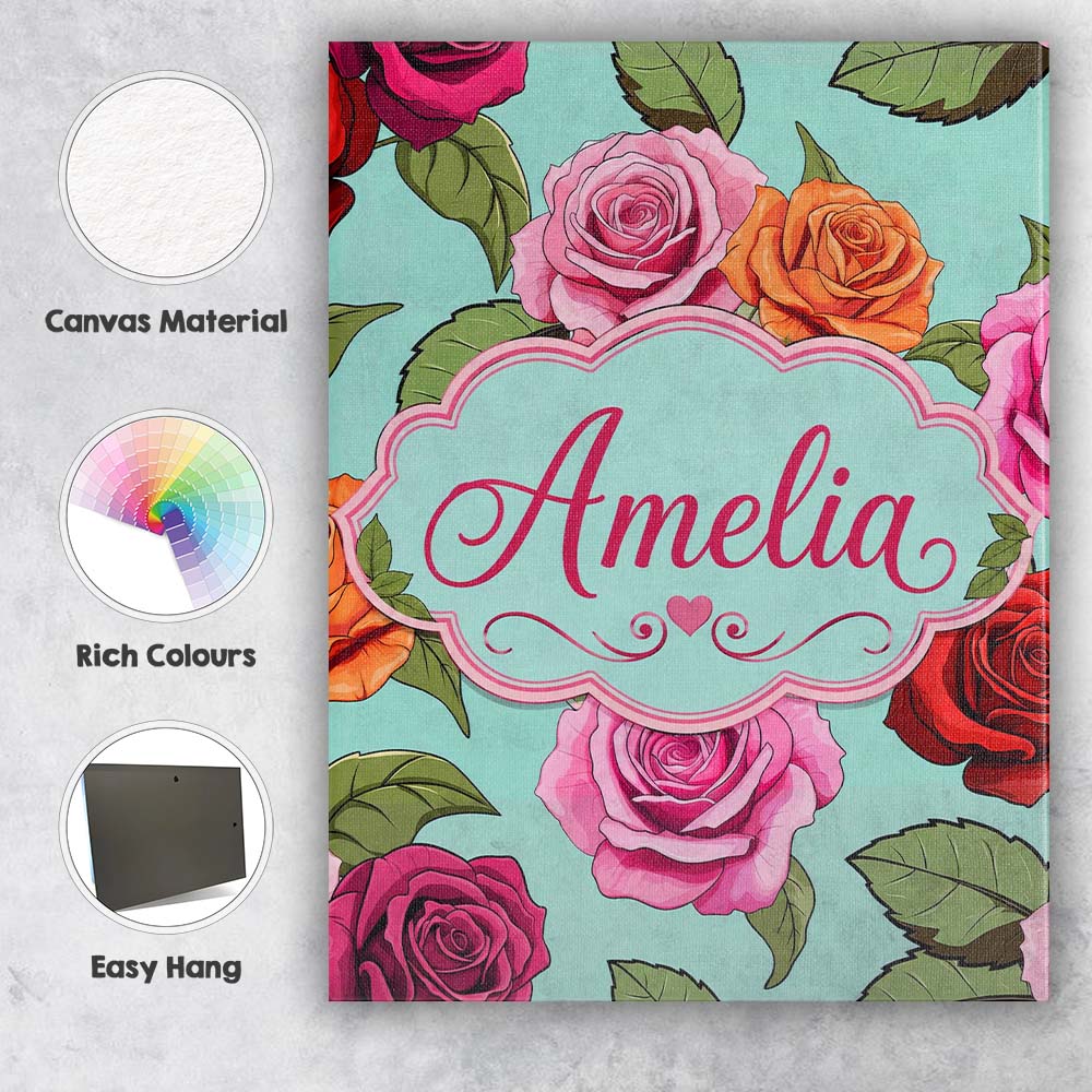 Personalised Name Colorful Roses on Soft Custom  Unique Gift Idea Elegant Feature Canvas Wall Art Print Decor Picture Ready to Hang