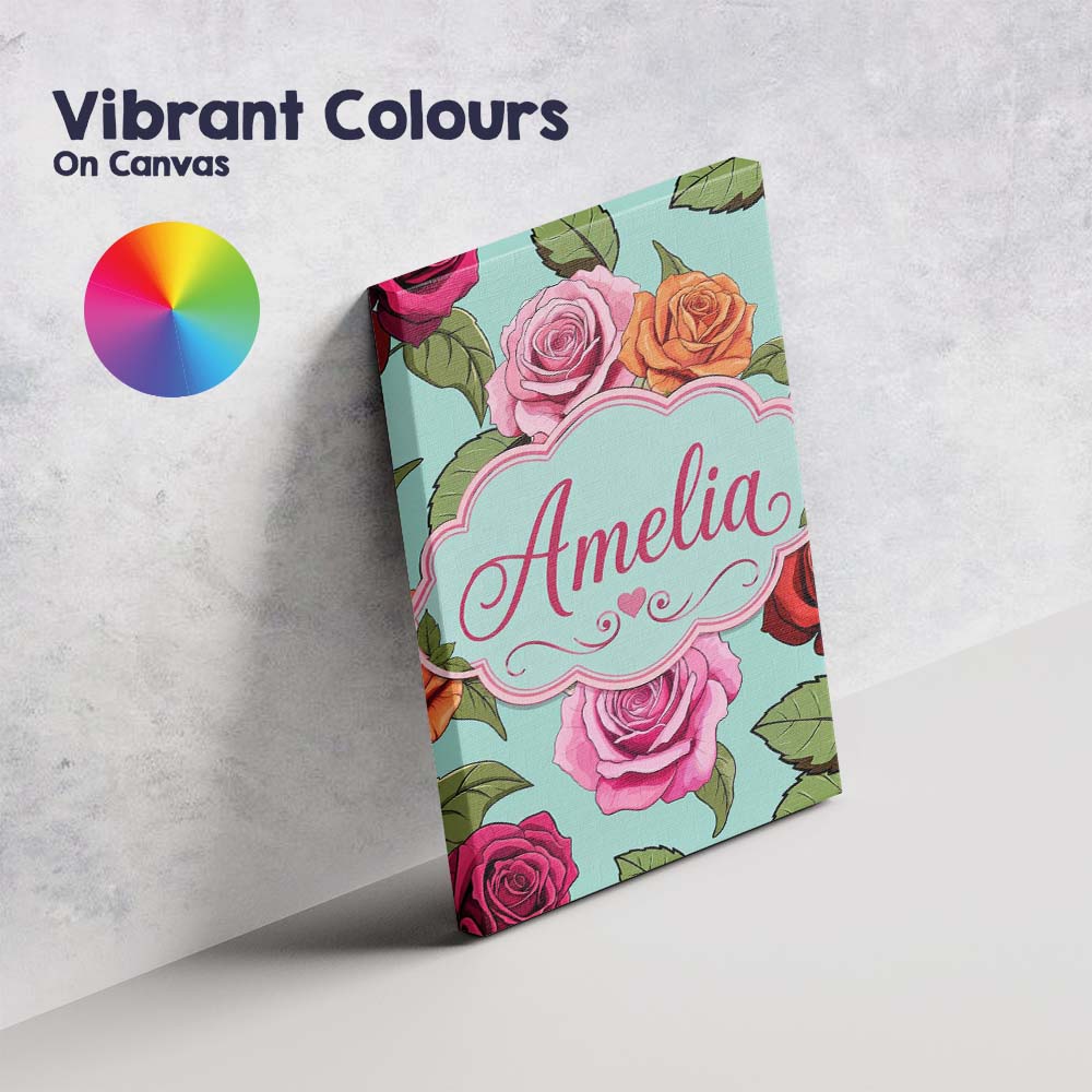 Personalised Name Colorful Roses on Soft Custom  Unique Gift Idea Elegant Feature Canvas Wall Art Print Decor Picture Ready to Hang