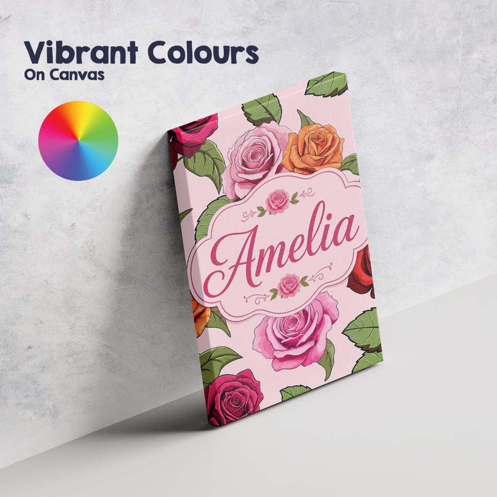 Personalised Name Colorful Roses on Blush Custom  Unique Gift Idea Elegant Feature Canvas Wall Art Print Decor Picture Ready to Hang