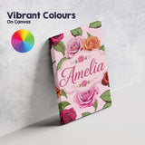 Personalised Name Colorful Roses on Blush Custom  Unique Gift Idea Elegant Feature Canvas Wall Art Print Decor Picture Ready to Hang