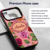Colorful Roses on Coral Pink Background Seamless Custom Name Protective Phone Case Mobile Cover Durable Everyday Smartphone Shock Resistant