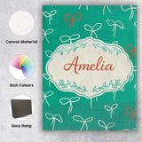 Personalised Name Minimal Bow Line Green Background Cute Seamless Custom Bespoke  Canvas Wall Art Print Decor Picture Ready to Hang