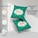 Custom Name Minimal Bow Line Art Green Background Cute Seamless Square Filled Cushion Throw Pillow Sofa Bed Home Decor Zip Washable UK Made