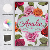 Personalised Name Colorful Roses on Light Custom  Unique Gift Idea Elegant Feature Canvas Wall Art Print Decor Picture Ready to Hang