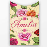 Colorful Roses on Warm Beige Background Seamless Floral Pattern  Personalised Custom Name Super Soft Fleece Blanket Bed Sofa Throw
