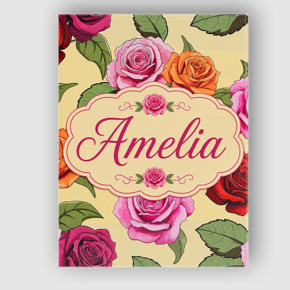 Personalised Name Colorful Roses on Warm Custom  Unique Gift Idea Elegant Feature Canvas Wall Art Print Decor Picture Ready to Hang