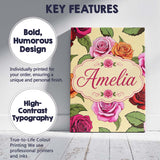Personalised Name Colorful Roses on Warm Custom  Unique Gift Idea Elegant Feature Canvas Wall Art Print Decor Picture Ready to Hang