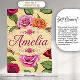 Colorful Roses on Warm Beige Background Seamless Floral Pattern  Personalised Custom Name Super Soft Fleece Blanket Bed Sofa Throw