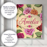 Personalised Name Colorful Roses on Warm Custom  Unique Gift Idea Elegant Feature Canvas Wall Art Print Decor Picture Ready to Hang