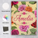 Personalised Name Colorful Roses on Warm Custom  Unique Gift Idea Elegant Feature Canvas Wall Art Print Decor Picture Ready to Hang