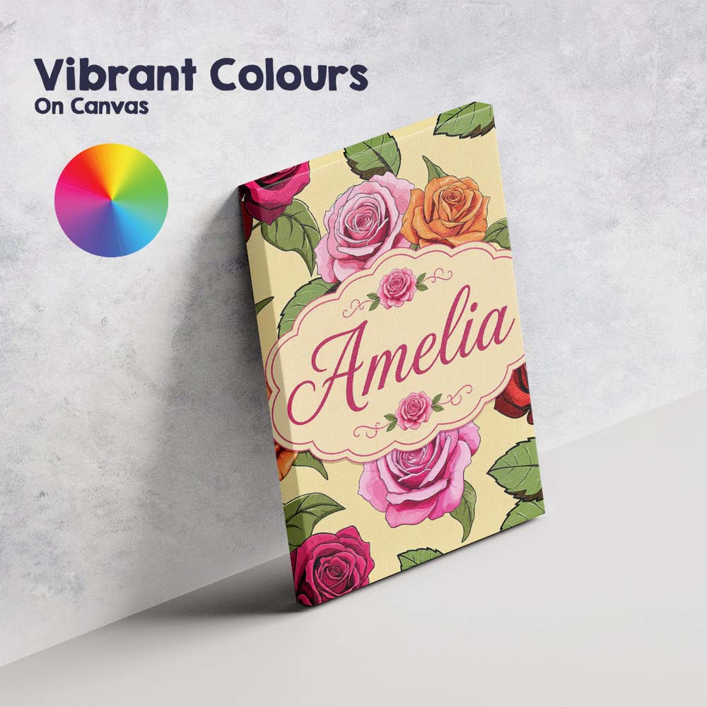 Personalised Name Colorful Roses on Warm Custom  Unique Gift Idea Elegant Feature Canvas Wall Art Print Decor Picture Ready to Hang