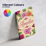 Personalised Name Colorful Roses on Warm Custom  Unique Gift Idea Elegant Feature Canvas Wall Art Print Decor Picture Ready to Hang
