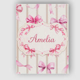 Personalised Name Watercolor Pink Ribbon Bow with Neutral Beige Custom  Statement Canvas Wall Art Print Decor Picture Ready to Hang