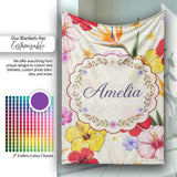 Tropical Hibiscus and Bird of Paradise Floral Seamless Pattern  Personalised Custom Name Super Soft Fleece Blanket Bed Sofa Throw