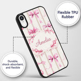 Watercolor Pink Ribbon Bow with Neutral Beige Custom Name Protective Phone Case Mobile Cover Durable Everyday Smartphone Shock Resistant