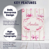 Personalised Name Watercolor Pink Ribbon Bow with Neutral Beige Custom  Statement Canvas Wall Art Print Decor Picture Ready to Hang