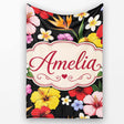 Tropical Hibiscus Bird of Paradise Seamless Pattern Black Background  Personalised Custom Name Super Soft Fleece Blanket Bed Sofa Throw