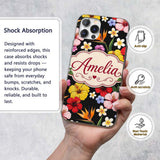 Tropical Hibiscus Bird of Paradise Printed Design Custom Name Protective Phone Case Mobile Cover Durable Everyday Smartphone Shock Resistant