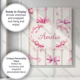 Personalised Name Watercolor Pink Ribbon Bow with Neutral Beige Custom  Statement Canvas Wall Art Print Decor Picture Ready to Hang