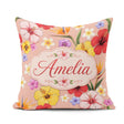 Custom Name Tropical Hibiscus of Paradise Seamless Pattern Peach Square Filled Cushion Throw Pillow Sofa Bed Home Decor Zip Washable UK Made