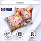 Custom Name Tropical Hibiscus of Paradise Seamless Pattern Peach Square Filled Cushion Throw Pillow Sofa Bed Home Decor Zip Washable UK Made