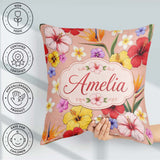 Custom Name Tropical Hibiscus of Paradise Seamless Pattern Peach Square Filled Cushion Throw Pillow Sofa Bed Home Decor Zip Washable UK Made