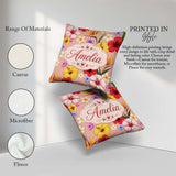 Custom Name Tropical Hibiscus of Paradise Seamless Pattern Peach Square Filled Cushion Throw Pillow Sofa Bed Home Decor Zip Washable UK Made