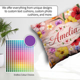 Custom Name Tropical Hibiscus of Paradise Seamless Pattern Peach Square Filled Cushion Throw Pillow Sofa Bed Home Decor Zip Washable UK Made